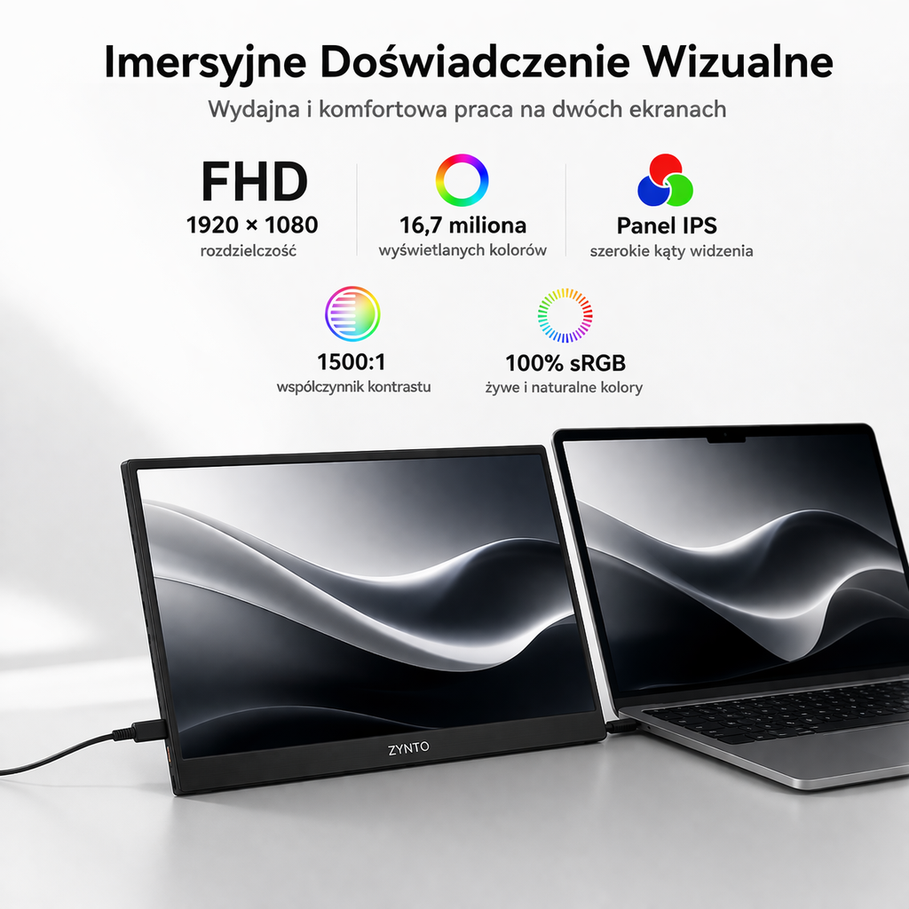 ZYNTO™ – Przenośny Monitor 15,6” Full HD IPS | USB-C | Ultra Slim